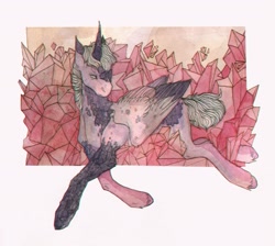 Size: 2111x1894 | Tagged: safe, artist:soudooku, oc, oc only, alicorn, hybrid, original species, pony, solo, traditional art, watercolor painting
