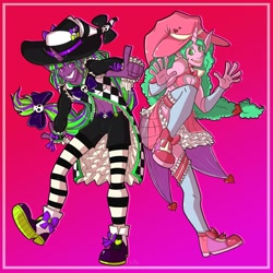 Size: 2048x2048 | Tagged: safe, artist:d-structive, oc, oc:hexamidnight, oc:twinkle magic, human, duo, hat, high res, humanized, male, witch