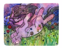Size: 2560x2023 | Tagged: safe, artist:soudooku, oc, oc only, pegasus, pony, background pony, high res, solo, traditional art, watercolor painting