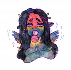 Size: 2196x2160 | Tagged: safe, artist:soudooku, oc, oc only, pegasus, pony, ahegao, candy, food, high res, lollipop, open mouth, solo, tongue out, traditional art, watercolor painting