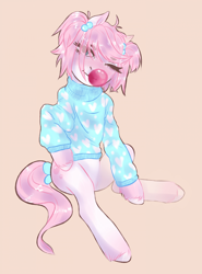 Size: 1920x2595 | Tagged: safe, artist:soudooku, oc, oc only, earth pony, pony, bubble, bubblegum, clothes, food, gum, solo, sweater