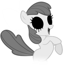 Size: 6000x7130 | Tagged: safe, artist:pagiepoppie12345, apple bloom, earth pony, ghost, ghost pony, pony, undead, g4, black sclera, black tears, creepypasta, crying, exetior, floating, grayscale, missing accessory, monochrome, simple background, smiling, solo, transparent background, vector