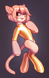 Size: 1811x2889 | Tagged: safe, artist:argigen, oc, pony, bipedal, clothes, ear fluff, gold, latex, latex socks, latex suit, looking at you, socks, tongue out