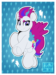Size: 3000x4000 | Tagged: safe, artist:partypievt, zipp storm, pegasus, pony, g5, abstract background, eyebrows, female, flying, frog (hoof), high res, mare, smiling, solo, underhoof, wings