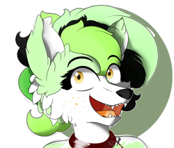 Size: 2728x2322 | Tagged: safe, artist:diamondgreenanimat0, oc, oc only, oc:diamondgreen, wolf, anthro, background removed, barely pony related, black hair, brown eyes, eye, eyes, furry, furry oc, green hair, happy, high res, simple background, solo, transparent background, white hair