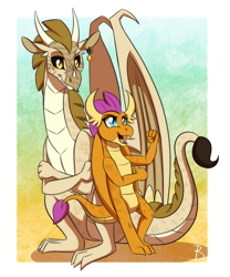 Size: 1280x1541 | Tagged: safe, artist:inuhoshi-to-darkpen, smolder, dragon, g4, 2019, crossover, dragoness, duo, female, qibli, wings of fire (book series)
