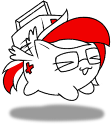 Size: 350x394 | Tagged: safe, oc, oc only, oc:red cross, pegasus, pony, :3, blob ponies, carrying, glasses, medic, medkit, shadow, simple background, solo, transparent background