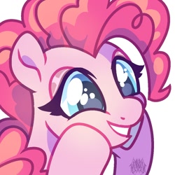 Size: 1000x1000 | Tagged: safe, artist:renhorse, pinkie pie, pony, g4, bust, cute, diapinkes, female, happy, hooves on cheeks, mare, portrait, reaction image, simple background, smiling, solo, white background