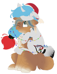 Size: 2148x2791 | Tagged: safe, artist:mediasmile666, oc, oc only, pony, unicorn, christmas, duo, hat, high res, holiday, santa hat, simple background, sitting, transparent background