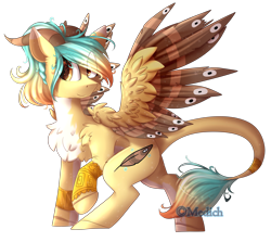 Size: 2485x2221 | Tagged: safe, artist:mediasmile666, oc, oc only, original species, pony, chest fluff, colored wings, high res, horn, leonine tail, raised hoof, simple background, solo, spread wings, transparent background, wings