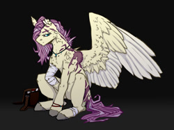 Size: 1024x765 | Tagged: safe, artist:heroin-burn, fluttershy, pony, g4, bandage, scar, solo, two toned wings, wings
