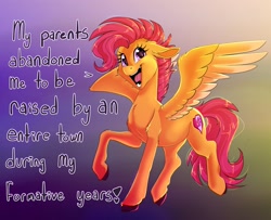 Size: 3529x2864 | Tagged: safe, artist:unfinishedheckery, scootaloo, pegasus, pony, g4, dialogue, digital art, female, high res, hooves, mare, older, older scootaloo, open mouth, solo, spread wings, tail, text, wings