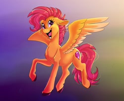 Size: 3529x2864 | Tagged: safe, alternate version, artist:unfinishedheckery, scootaloo, pegasus, pony, g4, digital art, female, high res, hooves, mare, older, older scootaloo, open mouth, solo, spread wings, tail, wings