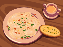 Size: 800x600 | Tagged: safe, artist:rangelost, cyoa:d20 pony, bread, cup, food, no pony, pasta, pixel art, plate, saucer, tea