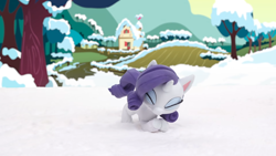 Size: 1920x1080 | Tagged: safe, screencap, rarity, pony, unicorn, g4.5, my little pony: stop motion short, snowball fight (short), ducking, eyes closed, female, gritted teeth, mare, snow, solo, stop motion, teeth