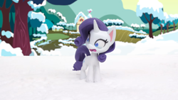 Size: 1920x1080 | Tagged: safe, screencap, rarity, pony, unicorn, g4.5, my little pony: stop motion short, snowball fight (short), female, mare, open mouth, shocked, snow, solo, stop motion