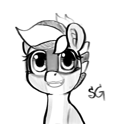 Size: 2048x2048 | Tagged: safe, artist:sunlightgryphon, oc, oc:bandy cyoot, black and white, grayscale, high res, looking at you, monochrome, simple background, smiling, smiling at you