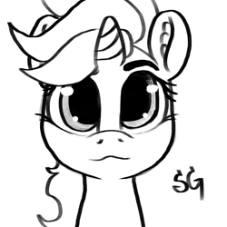 Size: 2048x2048 | Tagged: safe, artist:sunlightgryphon, oc, oc:emerald whiplash, pony, unicorn, high res, looking at you, monochrome, simple background, smiling, smiling at you