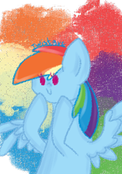 Size: 350x500 | Tagged: safe, artist:twistare, rainbow dash, pegasus, pony, g4, abstract background, c:, dot eyes, female, mare, smiling, solo