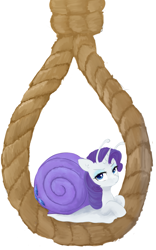 Size: 1419x2271 | Tagged: safe, artist:some_ponu, rarity, original species, pony, snail, snail pony, unicorn, g4, noose, portal to equestria, rarisnail, rope, simple background, snailified, solo, species swap, the equestria after death, white background