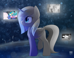 Size: 3200x2500 | Tagged: safe, artist:twistare, princess luna, alicorn, pony, g4, chest fluff, high res, s1 luna, solo, water, younger