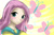 Size: 1080x720 | Tagged: safe, artist:karneliankallie, fluttershy, human, g4, bust, cutie mark background, female, humanized, solo