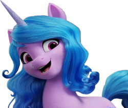 Size: 1075x911 | Tagged: safe, screencap, izzy moonbow, pony, unicorn, g5, female, looking at you, mare, open mouth, simple background, smiling, solo, transparent background