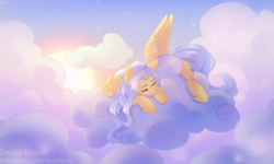Size: 4404x2644 | Tagged: safe, artist:dedfriend, pegasus, pony, cloud, on a cloud, sky, sleeping, sleeping on a cloud, solo, sun