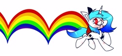 Size: 3366x1566 | Tagged: safe, artist:~w0xel~, oc, oc only, oc:aurora ise, pony, unicorn, bow, glasses, rainbow, smiling, solo, tail bow