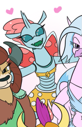 Size: 343x528 | Tagged: safe, artist:jargon scott, edit, ocellus, silverstream, smolder, yona, g4, bipedal, cropped, front knot midriff, midriff, solo focus