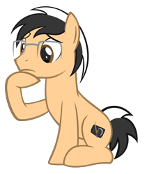 Size: 5976x7090 | Tagged: safe, artist:strategypony, oc, oc only, oc:lancer, absurd resolution, glasses, male, sitting, stallion, thinking, two toned mane