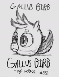 Size: 1168x1536 | Tagged: safe, artist:johnerose126, gallus, g4, angry birds, birb, monochrome, solo, traditional art