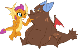 Size: 7793x4890 | Tagged: safe, artist:frownfactory, artist:thesharp0ne, edit, clump, smolder, dragon, dragon quest, g4, she's all yak, .svg available, absurd resolution, bhm, crack shipping, cute, dragoness, fat, female, flying, male, one eye closed, shipping, simple background, smolderbetes, smolump, straight, teenaged dragon, transparent background, vector, wings