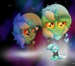 Size: 5612x4921 | Tagged: safe, artist:background basset, lyra heartstrings, pony, unicorn, g4, clothes, depressed, dig the swell hoodie, hoodie, sad, solo, space