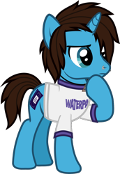 Size: 873x1265 | Tagged: safe, artist:lightningbolt, derpibooru exclusive, pony, unicorn, g4, .svg available, clothes, frown, geoff wigington, horn, jewelry, male, necklace, nose piercing, piercing, ponified, raised hoof, shirt, show accurate, simple background, solo, stallion, standing, svg, t-shirt, transparent background, vector, waterparks