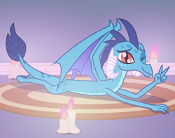 Size: 6969x5489 | Tagged: safe, artist:kmlp, derpibooru exclusive, princess ember, dragon, g4, absurd resolution, candle, carpet, cute, dragoness, emberbetes, female, imminent snuggles, looking at you, lying down, one eye closed, peace sign, prone, show accurate, smiling, smiling at you, solo, vector, wings, wink, winking at you