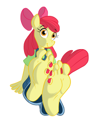 Size: 1500x2007 | Tagged: safe, artist:jinkslizard, apple bloom, earth pony, anthro, plantigrade anthro, g4, barefoot, clothes, equestria girls outfit, feet, fetish, foot fetish, foot focus, painted nails, simple background, soles, solo, toes, transparent background