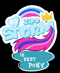 Size: 907x1119 | Tagged: safe, artist:melonmilk, edit, zipp storm, g5, my little pony: a new generation, best pony, best pony logo, black background, crown, jewelry, logo, logo edit, my little pony logo, regalia, simple background, tail, text, zipp storm's cutie mark