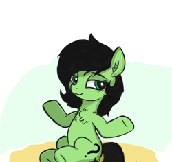 Size: 1386x1308 | Tagged: safe, artist:kqaii, oc, oc only, oc:filly anon, earth pony, pony, chest fluff, female, filly, shrug, solo, watching