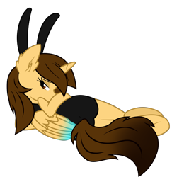 Size: 9795x10097 | Tagged: safe, artist:ejlightning007arts, oc, oc only, oc:ej, alicorn, pony, alicorn oc, base used, bunny ears, bunny suit, butt, clothes, cosplay, costume, female, glowing wings, horn, leotard, looking at you, looking back, looking back at you, lying down, mare, playboy bunny, plot, rule 63, sexy, simple background, solo, transparent background, vector, wings