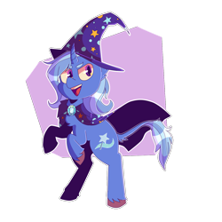 Size: 1400x1400 | Tagged: safe, artist:vat7k, trixie, pony, unicorn, g4, abstract background, cape, chest fluff, clothes, curved horn, female, gem, hat, horn, leonine tail, mare, open mouth, rearing, simple background, smiling, solo, transparent background, trixie's cape, trixie's hat