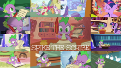 Size: 1280x721 | Tagged: safe, edit, edited screencap, editor:quoterific, screencap, apple bloom, rarity, scootaloo, spike, sweetie belle, twilight sparkle, bird, dragon, earth pony, pegasus, pony, swan, unicorn, 28 pranks later, bats!, between dark and dawn, dragon dropped, g4, just for sidekicks, lesson zero, owl's well that ends well, ppov, secret of my excess, the crystalling, the cutie mark chronicles, the cutie pox, the mysterious mare do well, carousel boutique, cute, cutie mark crusaders, female, filly, golden oaks library, inkwell, male, mare, ponyville, quill, scroll, spikabetes, stallion, unicorn twilight