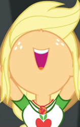 Size: 1920x3034 | Tagged: safe, screencap, applejack, equestria girls, equestria girls specials, g4, my little pony equestria girls: better together, my little pony equestria girls: holidays unwrapped, the cider louse fools, applejack's hat, clothes, cowboy hat, cropped, cute, cutie mark, cutie mark on clothes, female, geode of super strength, hat, jackabetes, jewelry, magical geodes, necklace, nose in the air, open mouth, smiling, solo