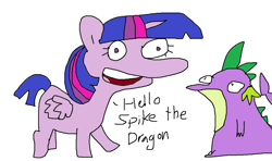 Size: 1097x651 | Tagged: safe, artist:tjpones, spike, twilight sparkle, alicorn, dragon, pony, g4, 1000 hours in ms paint, duo, female, male, mare, simple background, stylistic suck, twilight sparkle (alicorn), white background