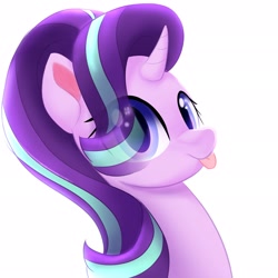 Size: 2048x2048 | Tagged: safe, artist:lama sih, starlight glimmer, pony, unicorn, :p, bust, cute, eye clipping through hair, glimmerbetes, hair over one eye, high res, looking at you, portrait, simple background, solo, tongue out, white background