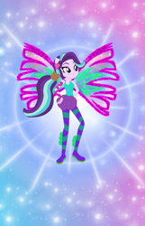 Size: 730x1131 | Tagged: safe, artist:nsmah, artist:user15432, starlight glimmer, fairy, human, equestria girls, g4, alternate hairstyle, barely eqg related, base used, clothes, colored wings, crossover, fairy wings, fairyized, fins, gradient wings, hairstyle, hand on hip, long hair, pink wings, ponied up, ponytail, rainbow s.r.l, seashell, shoes, sirenix, solo, sparkly background, sparkly wings, wings, winx, winx club, winxified