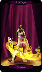Size: 1500x2591 | Tagged: safe, artist:sixes&sevens, part of a set, octavia melody, earth pony, pony, snake, g4, bipedal, blood, bow (instrument), cello, crown, female, gem, goblet, implied vinyl scratch, laurel wreath, mask, minor arcana, musical instrument, solo, spotlight, stage, tarot card