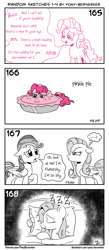 Size: 1320x3035 | Tagged: safe, artist:pony-berserker, fluttershy, pinkie pie, rainbow dash, earth pony, pegasus, pony, g4, alternate hairstyle, crying, eyes closed, fluttershy is not amused, food, food transformation, imitation, literal, onomatopoeia, pie, pinkie pie (form), rise against, singing, sleeping, song reference, sound effects, unamused, zzz