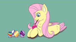Size: 1920x1080 | Tagged: safe, artist:redquoz, fluttershy, bird, bird pone, g4, alternate design, chest fluff, colored hooves, ear fluff, easter, easter egg, feathered tail, female, holiday, mare, solo
