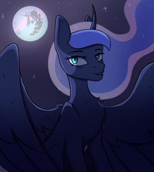Size: 1944x2160 | Tagged: safe, artist:tanatos, princess luna, alicorn, pony, g4, antagonist, evil, female, horn, mare, mare in the moon, moon, solo, wings